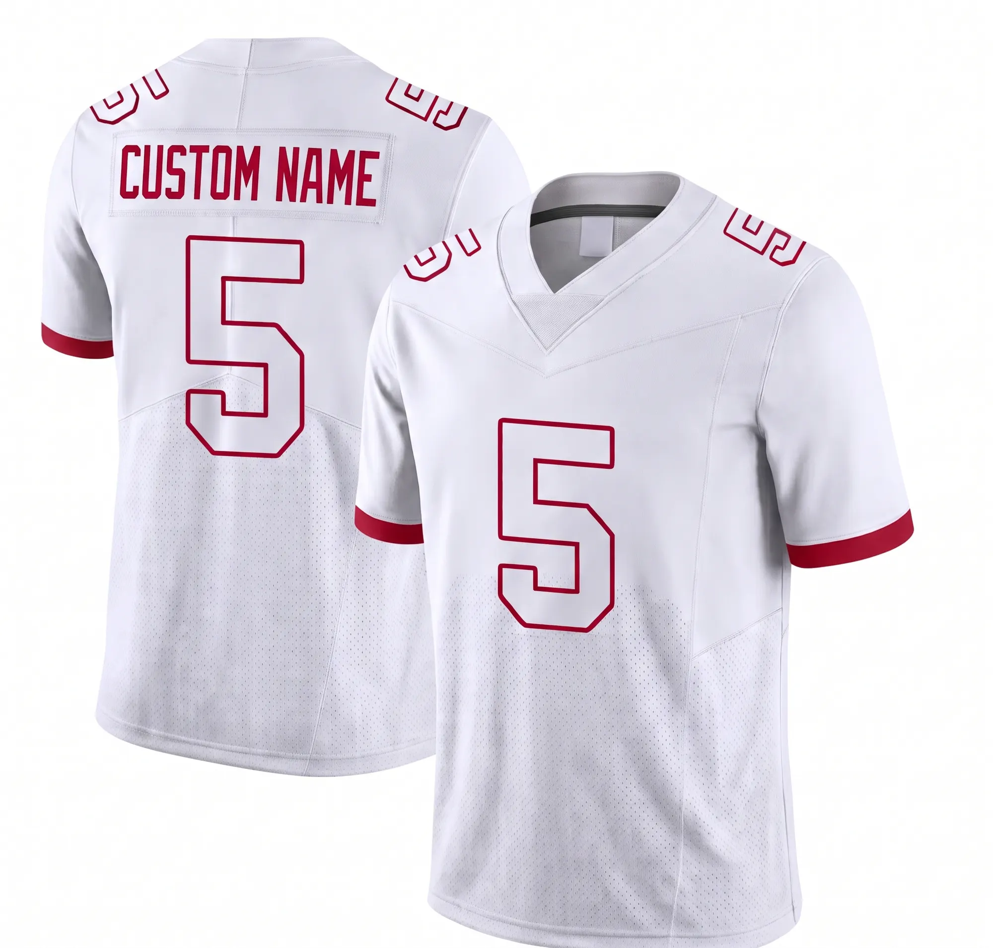 Custom Name #5 White Football Jersey Breathable Athletic Uniform Shirt