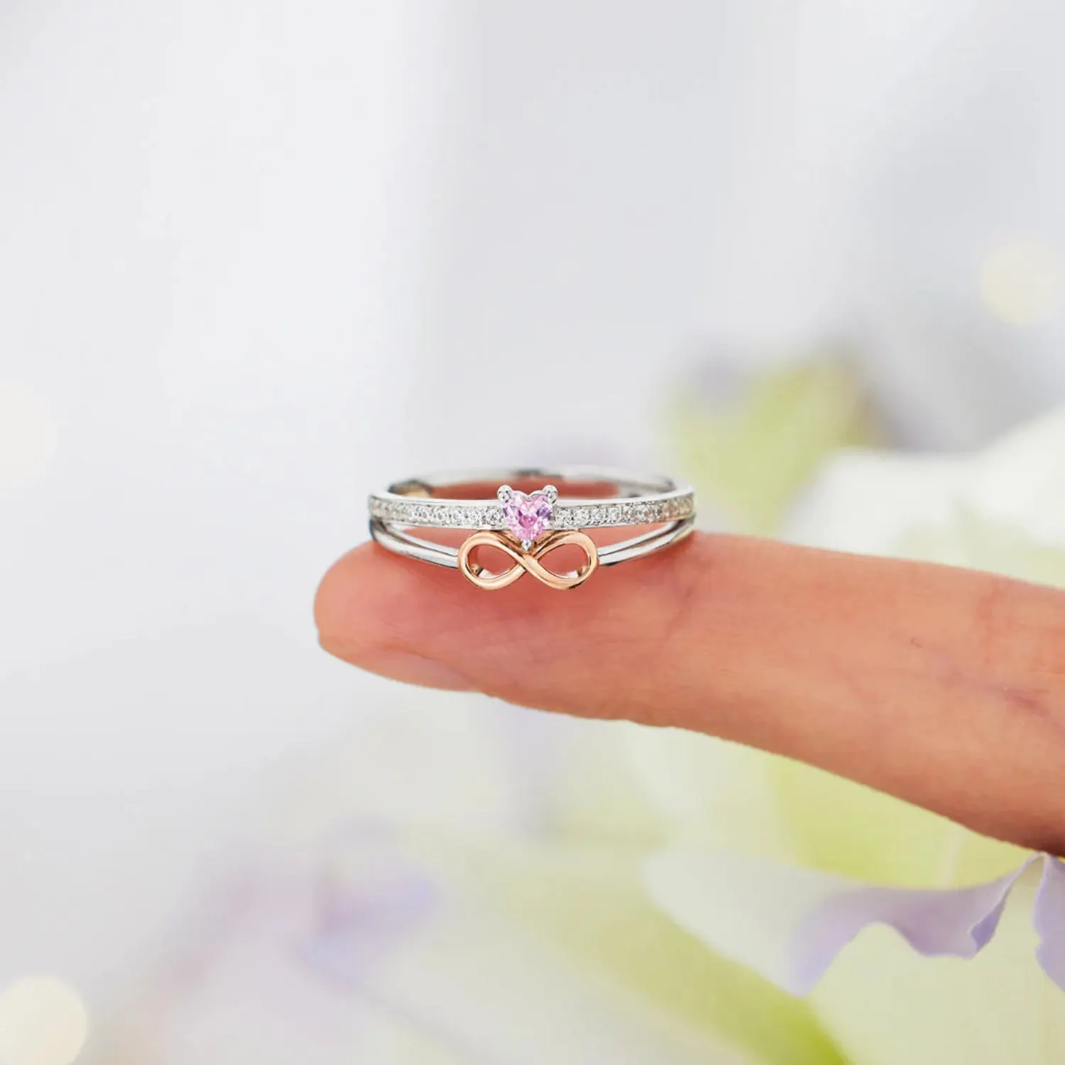Heart Number 8 Zircon Double-Layered Ring