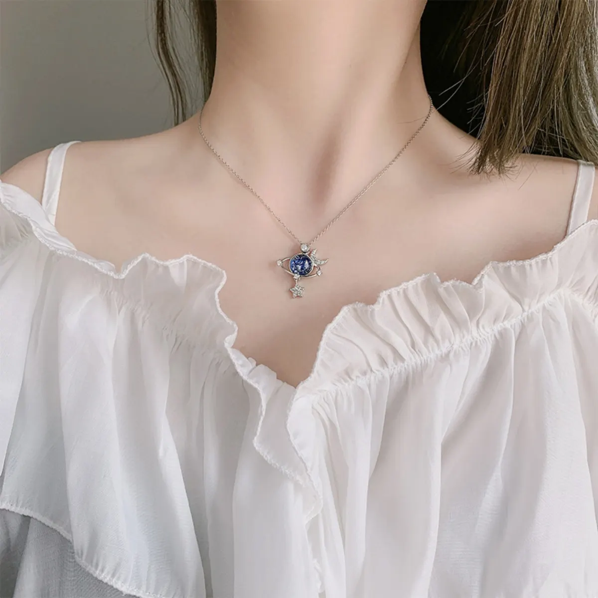 925 Sterling Silver Planet Pendant Necklace